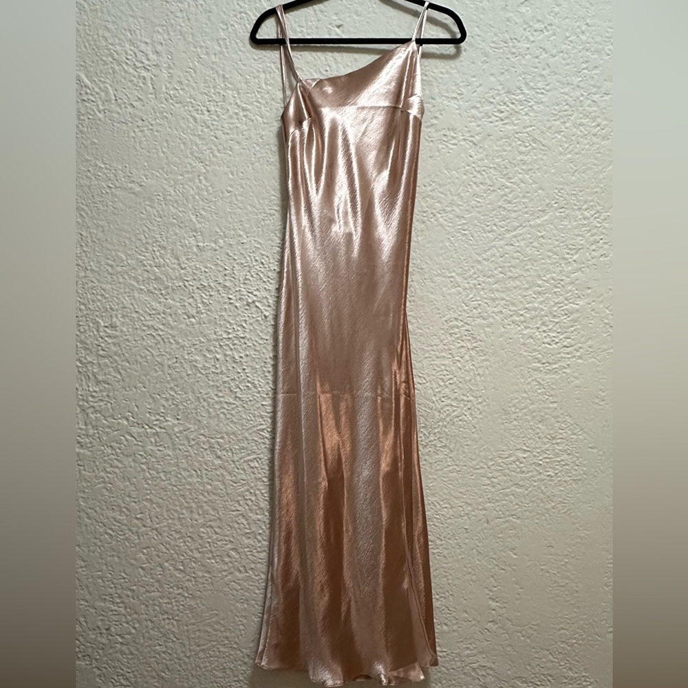 Pink Satin Cowl Back Midi Dress